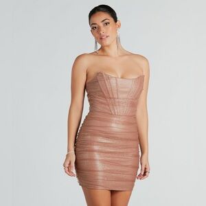 Windsor Strapless Shimmering Tan Dress